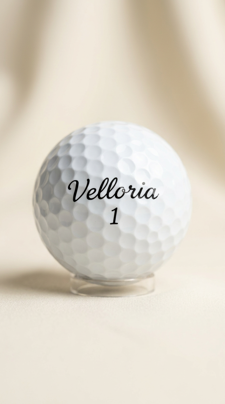 Velloria premium golf ball lit against a dark background